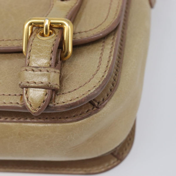 Miu Miu Vitellolux Shoulder Bag Leather Beige Gold Tone Auth 213705A