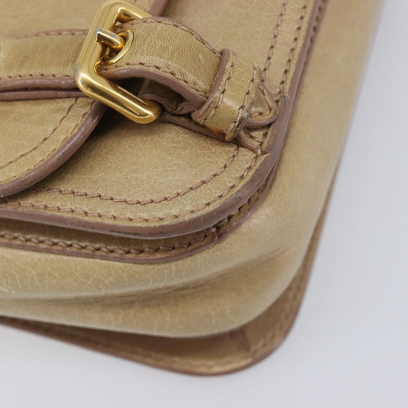 Miu Miu Vitellolux Shoulder Bag Leather Beige Gold Tone Auth 213705A