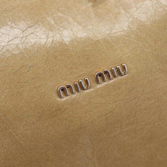 Miu Miu Vitellolux Shoulder Bag Leather Beige Gold Tone Auth 213705A