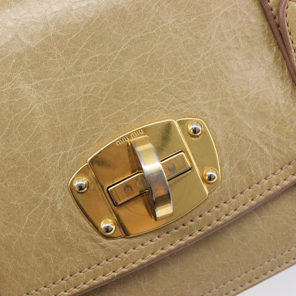 Miu Miu Vitellolux Shoulder Bag Leather Beige Gold Tone Auth 213705A