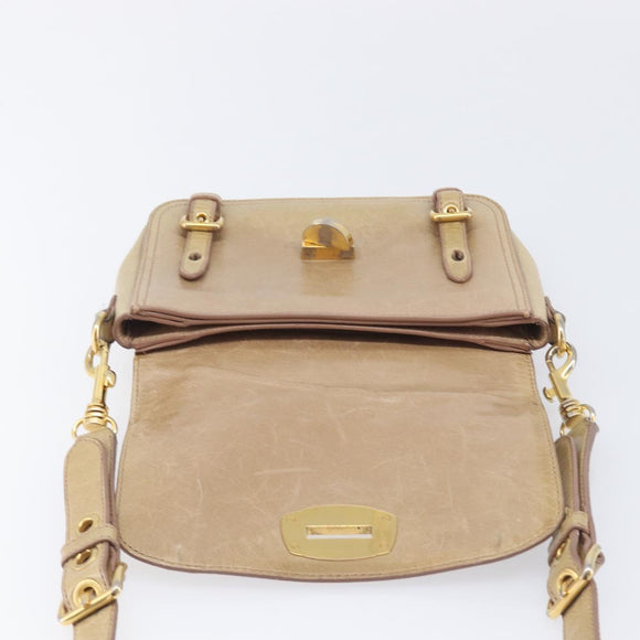 Miu Miu Vitellolux Shoulder Bag Leather Beige Gold Tone Auth 213705A