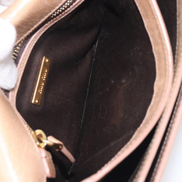 Miu Miu Vitellolux Shoulder Bag Leather Beige Gold Tone Auth 213705A