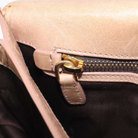 Miu Miu Vitellolux Shoulder Bag Leather Beige Gold Tone Auth 213705A
