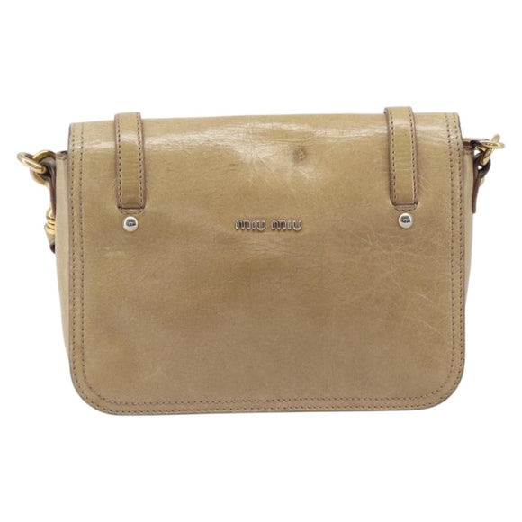 Miu Miu Vitellolux Shoulder Bag Leather Beige Gold Tone Auth 213705A