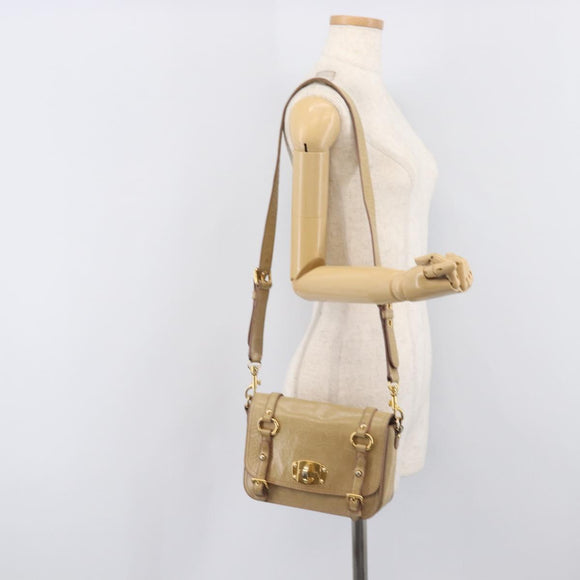 Miu Miu Vitellolux Shoulder Bag Leather Beige Gold Tone Auth 213705A