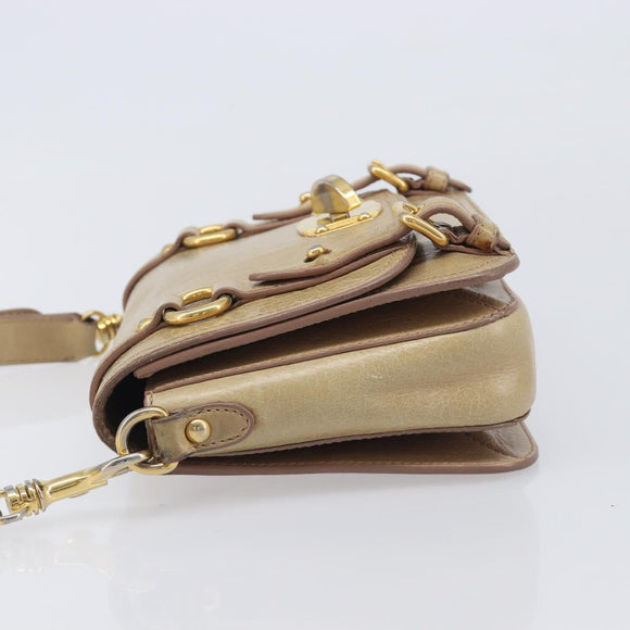 Miu Miu Vitellolux Shoulder Bag Leather Beige Gold Tone Auth 213705A