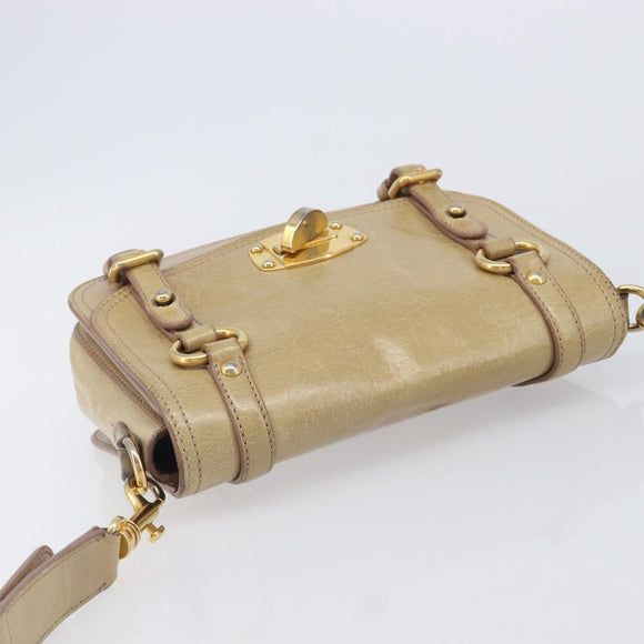 Miu Miu Vitellolux Shoulder Bag Leather Beige Gold Tone Auth 213705A