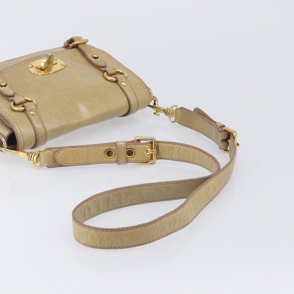 Miu Miu Vitellolux Shoulder Bag Leather Beige Gold Tone Auth 213705A