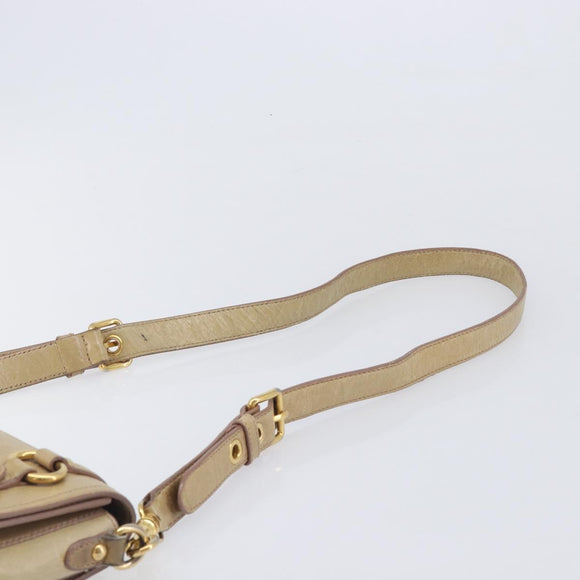 Miu Miu Vitellolux Shoulder Bag Leather Beige Gold Tone Auth 213705A