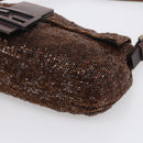 FENDI Mamma Baguette Shoulder Bag Beads Brown Silver Auth 213707V-10