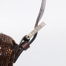 FENDI Mamma Baguette Shoulder Bag Beads Brown Silver Auth 213707V-14