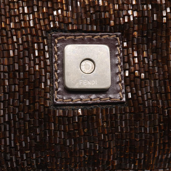 FENDI Mamma Baguette Shoulder Bag Beads Brown Silver Auth 213707V