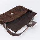 FENDI Mamma Baguette Shoulder Bag Beads Brown Silver Auth 213707V-18