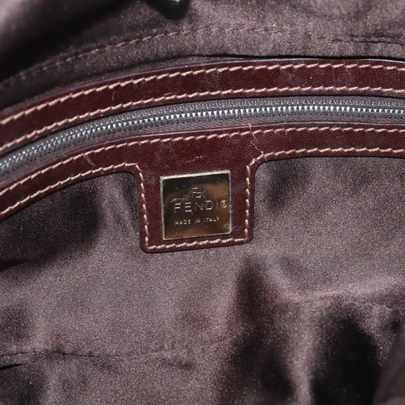 FENDI Mamma Baguette Shoulder Bag Beads Brown Silver Auth 213707V