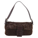 FENDI Mamma Baguette Shoulder Bag Beads Brown Silver Auth 213707V-2