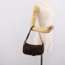 FENDI Mamma Baguette Shoulder Bag Beads Brown Silver Auth 213707V-27