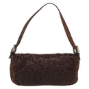 FENDI Mamma Baguette Shoulder Bag Beads Brown Silver Auth 213707V-3