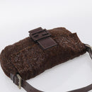 FENDI Mamma Baguette Shoulder Bag Beads Brown Silver Auth 213707V-6