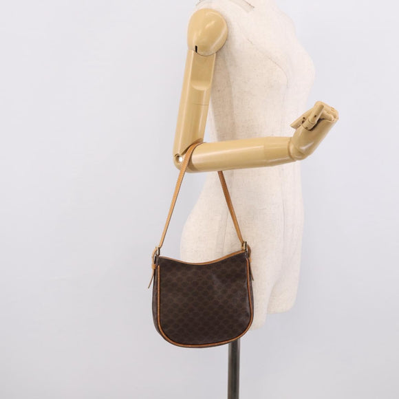 CELINE Macadam Shoulder Bag PVC Brown Gold Auth 213710A