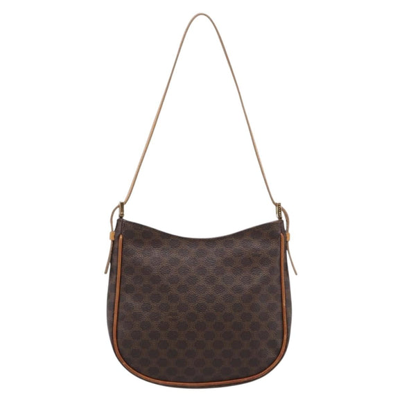 CELINE Macadam Shoulder Bag PVC Brown Gold Auth 213710A