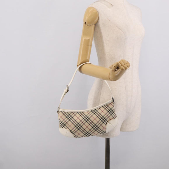 BURBERRY Nova Check Shoulder Bag Canvas Beige Silver Auth 213711A