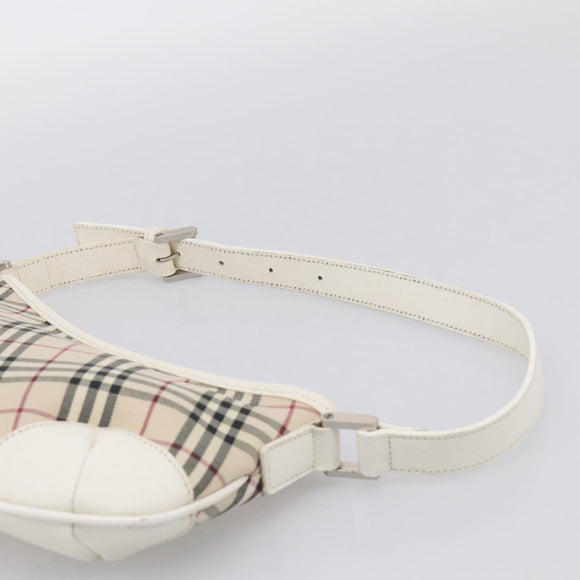 BURBERRY Nova Check Shoulder Bag Canvas Beige Silver Auth 213711A