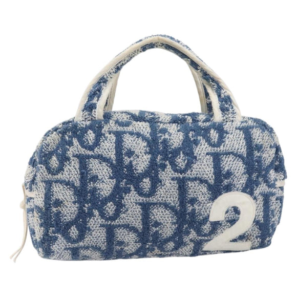 Christian Dior Trotter Canvas Hand Bag pile Navy White Auth 213713