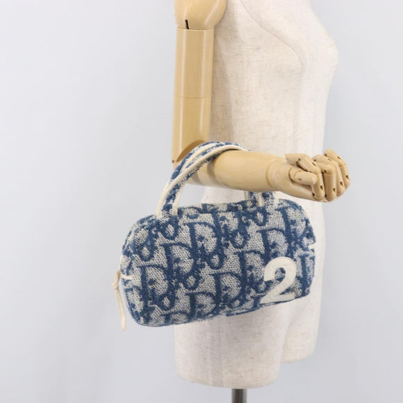 Christian Dior Trotter Canvas Hand Bag pile Navy White Auth 213713