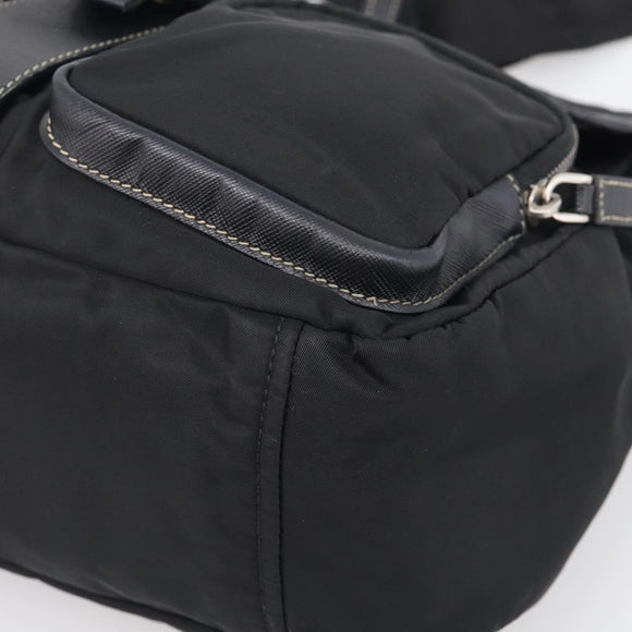 PRADA Shoulder Bag Nylon Black Silver Auth 213721A