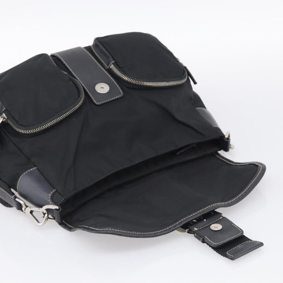 PRADA Shoulder Bag Nylon Black Silver Auth 213721A