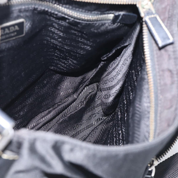 PRADA Shoulder Bag Nylon Black Silver Auth 213721A