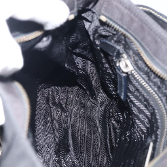 PRADA Shoulder Bag Nylon Black Silver Auth 213721A