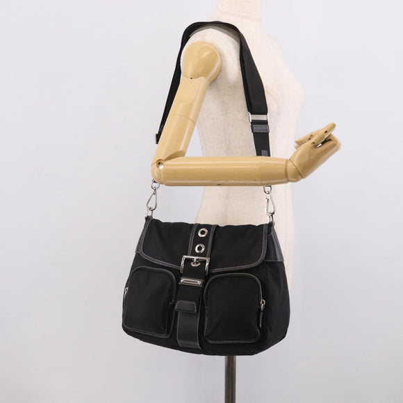PRADA Shoulder Bag Nylon Black Silver Auth 213721A