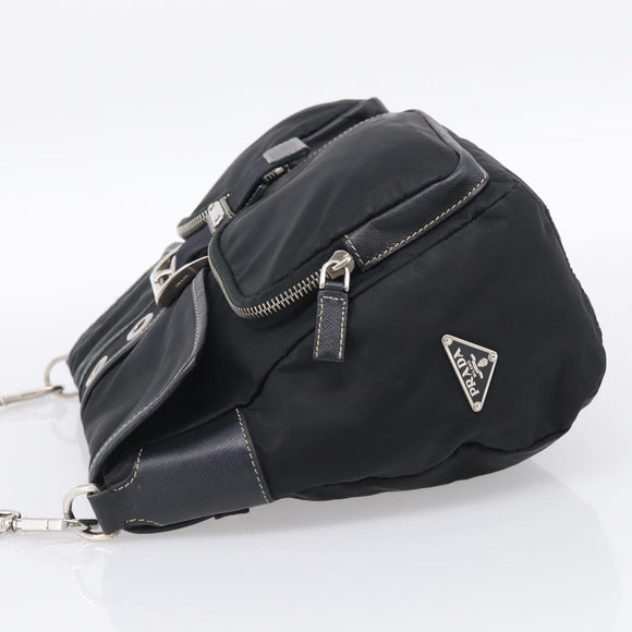 PRADA Shoulder Bag Nylon Black Silver Auth 213721A
