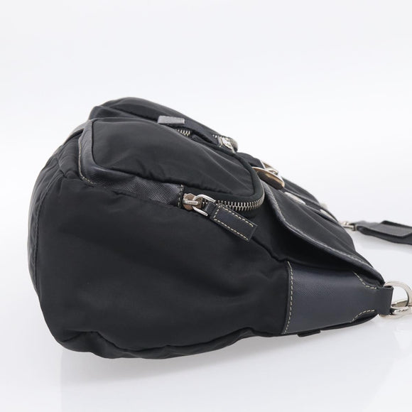 PRADA Shoulder Bag Nylon Black Silver Auth 213721A