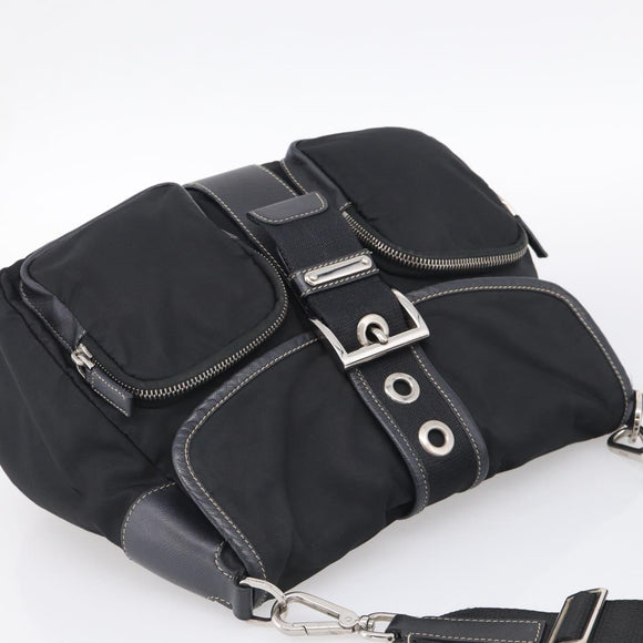 PRADA Shoulder Bag Nylon Black Silver Auth 213721A