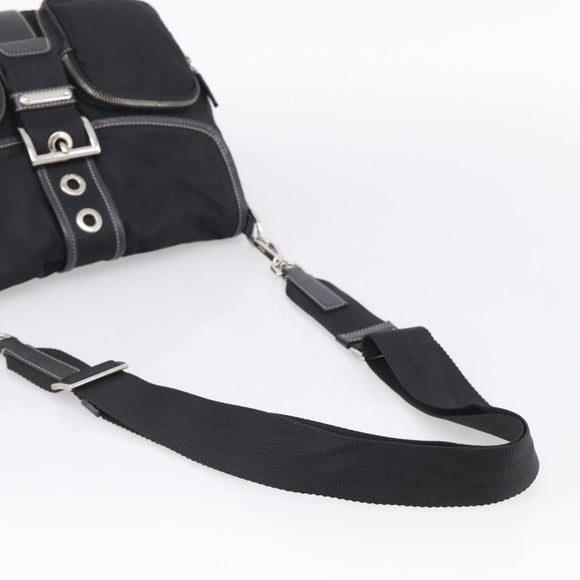 PRADA Shoulder Bag Nylon Black Silver Auth 213721A