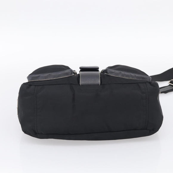 PRADA Shoulder Bag Nylon Black Silver Auth 213721A