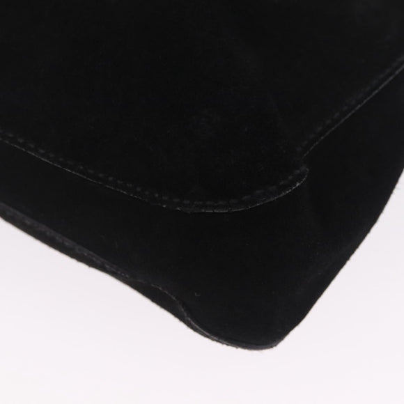 GUCCI Horsebit Shoulder Bag Suede Black 101975 Auth 213722V