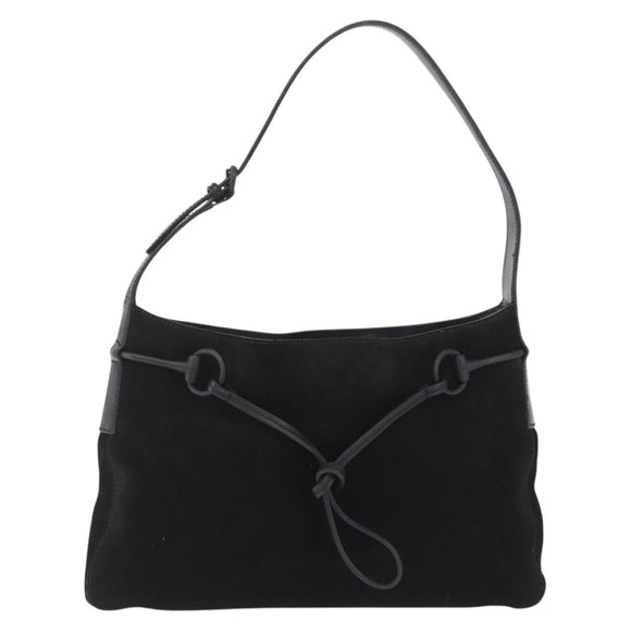 GUCCI Horsebit Shoulder Bag Suede Black 101975 Auth 213722V