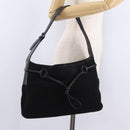 GUCCI Horsebit Shoulder Bag Suede Black 101975 Auth 213722V-24