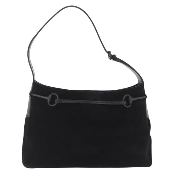 GUCCI Horsebit Shoulder Bag Suede Black 101975 Auth 213722V