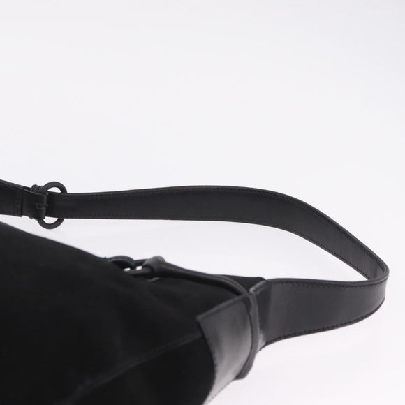 GUCCI Horsebit Shoulder Bag Suede Black 101975 Auth 213722V