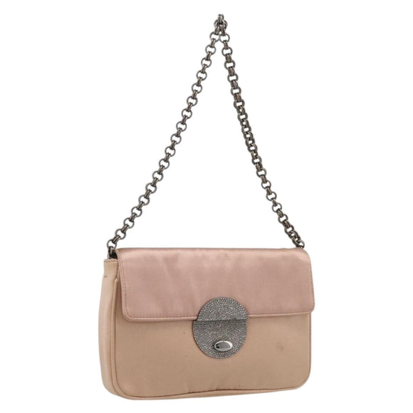 PRADA Chain Hand Bag Satin Pink Silver Auth 213726