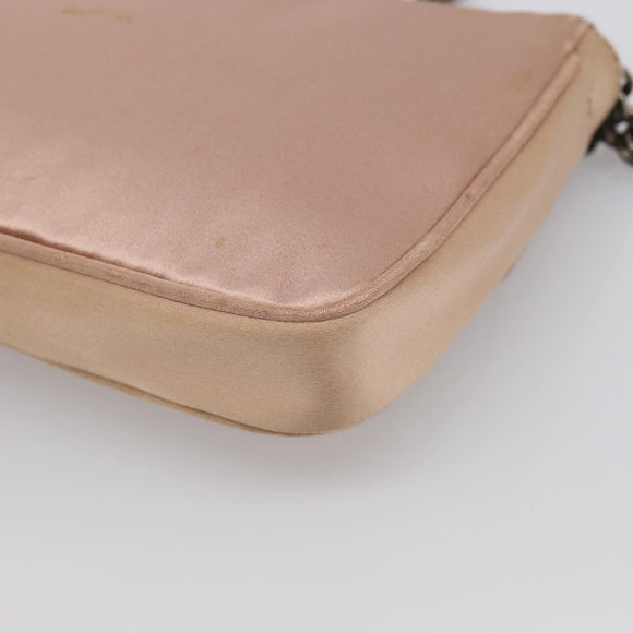 PRADA Chain Hand Bag Satin Pink Silver Auth 213726