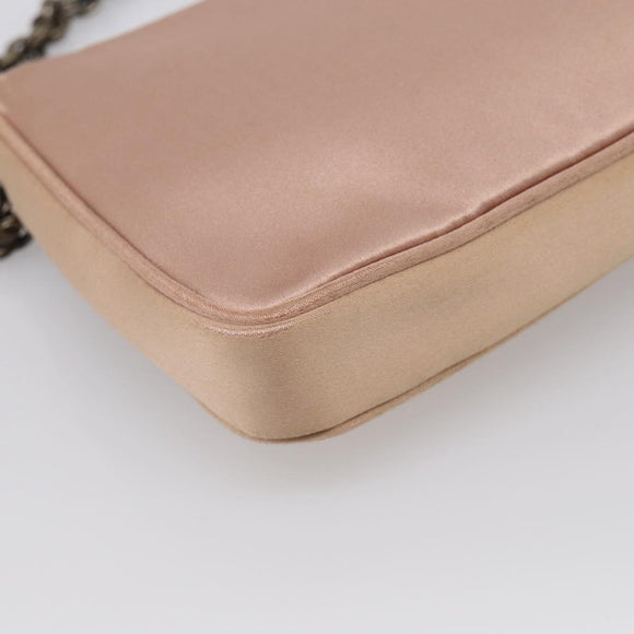 PRADA Chain Hand Bag Satin Pink Silver Auth 213726