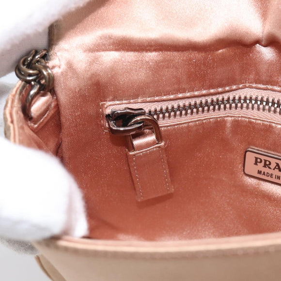 PRADA Chain Hand Bag Satin Pink Silver Auth 213726