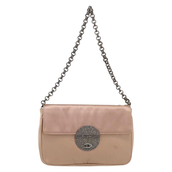 PRADA Chain Hand Bag Satin Pink Silver Auth 213726