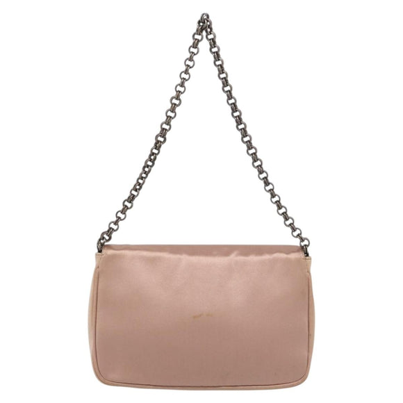 PRADA Chain Hand Bag Satin Pink Silver Auth 213726