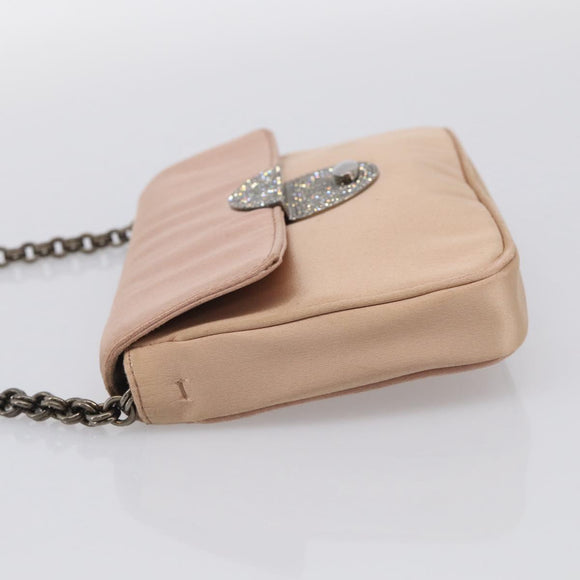 PRADA Chain Hand Bag Satin Pink Silver Auth 213726